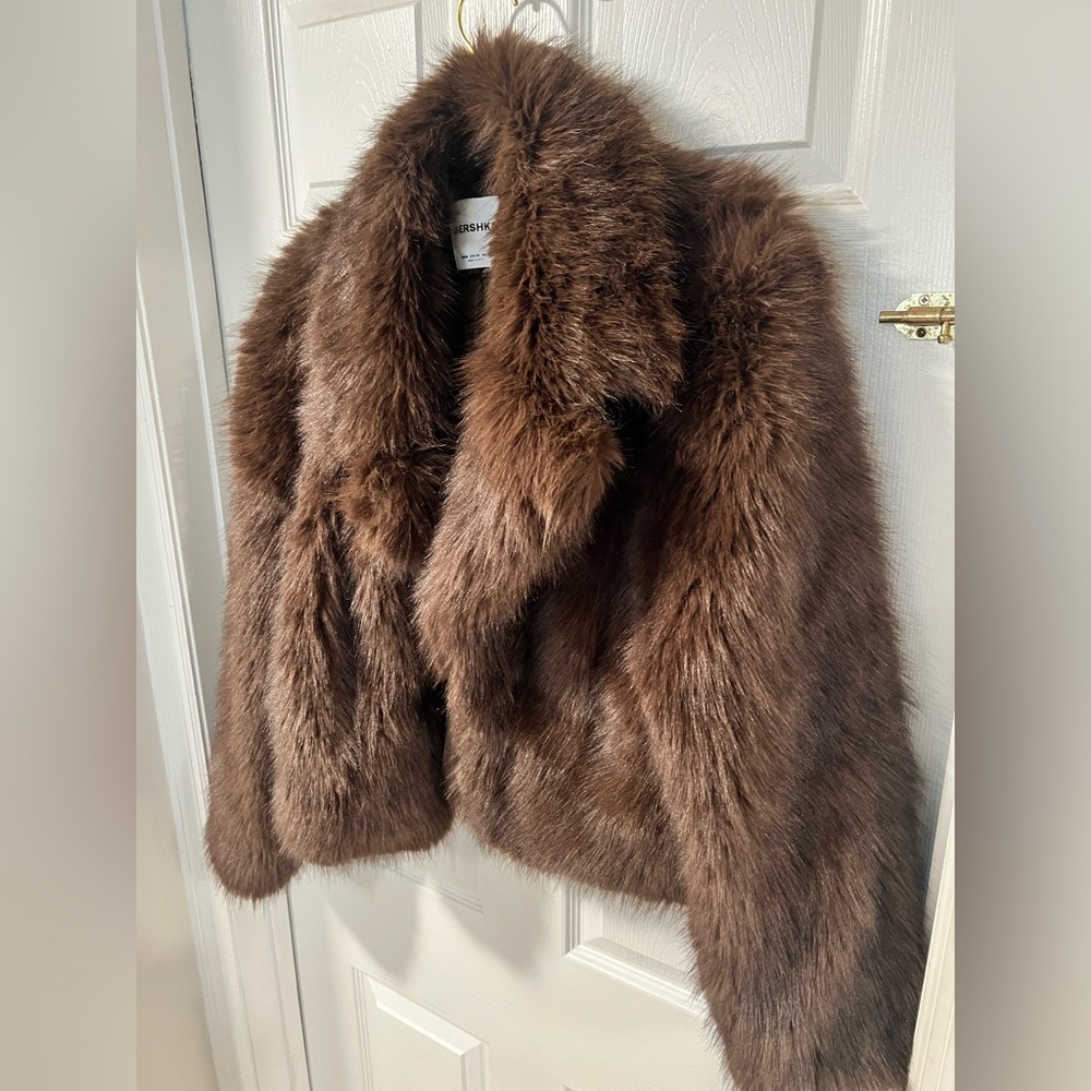 Bershka Dark Brown Faux Fur Jacket